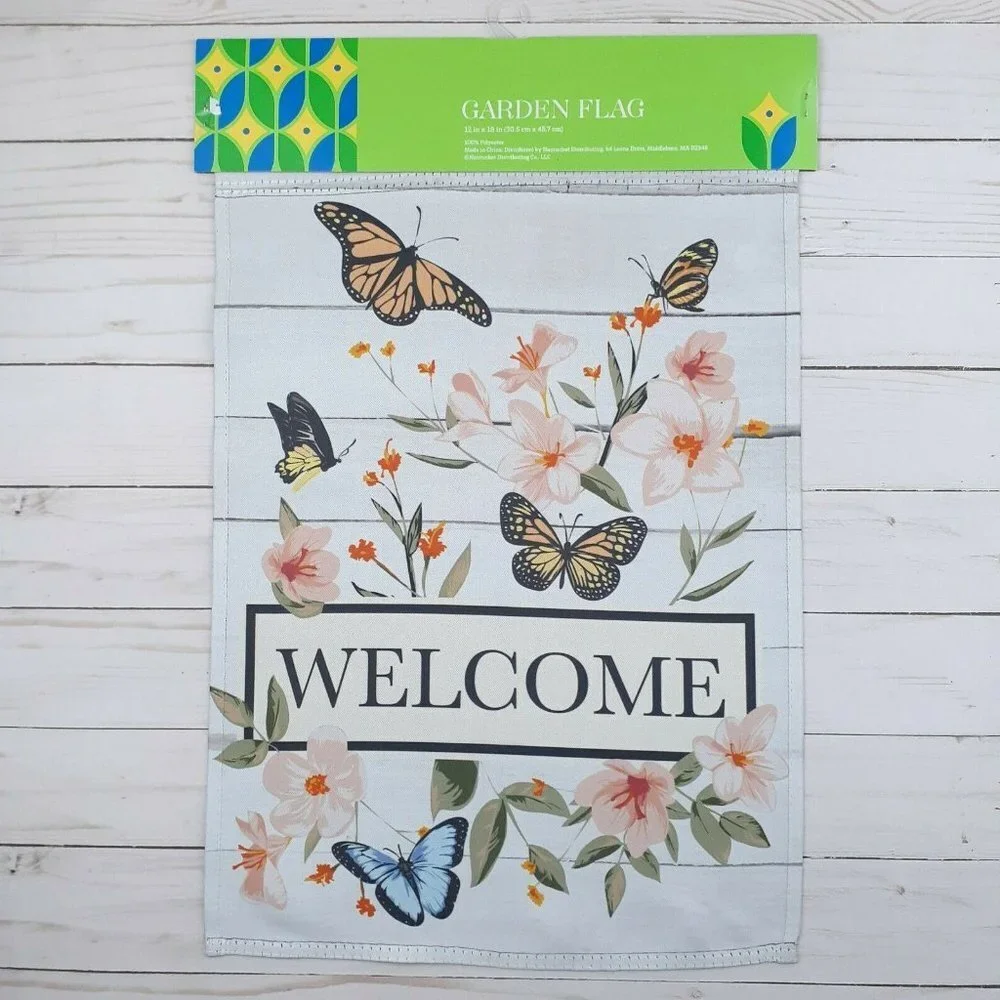 Mini Garden Flag Welcome Flowers Butterflies 12x18 - Picture 2 of 2